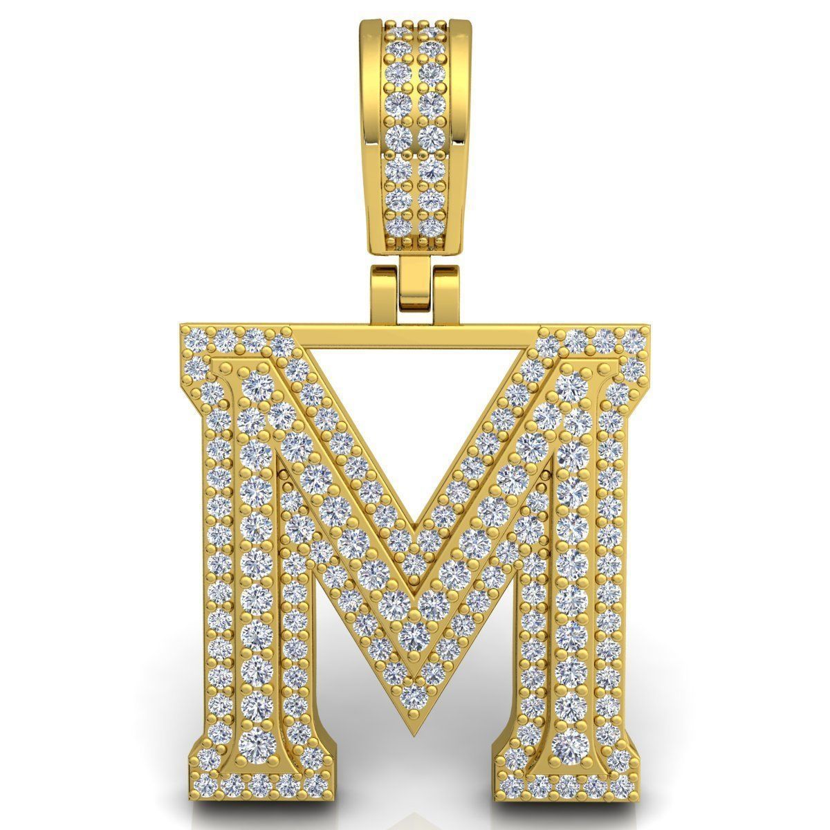 YELLOW GOLD INITIAL M PENDANT WITH LAB-GROWN ROUND DIAMOND ##YELLOW GOLD