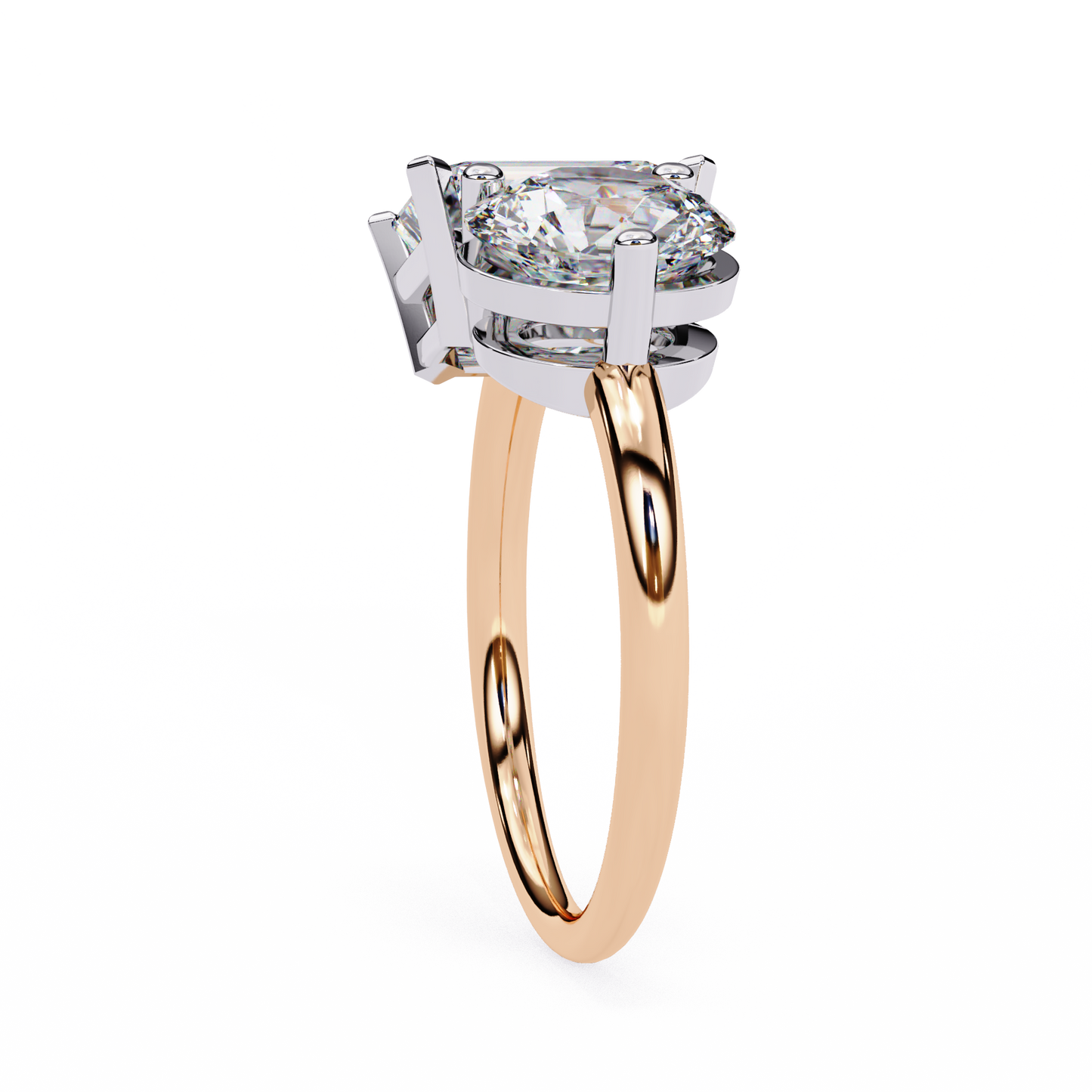 DUAL LAB-GROWN DIAMOND RING WITH RADIANT AND ROUND CUTS IN ROSE GOLD BAR SETTING ##ROSE GOLD