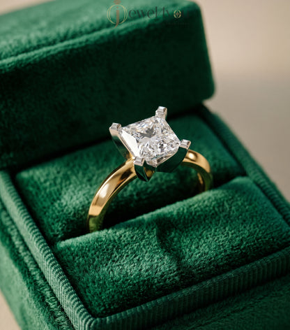 Yellow gold solitaire ring with elevated cathedral setting and V-style prongs #YELLOW GOLD