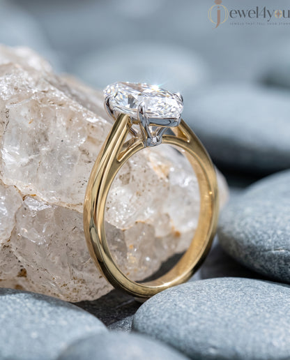 Marquise diamond cathedral solitaire engagement ring in yellow gold with white prongs #YELLOW GOLD
