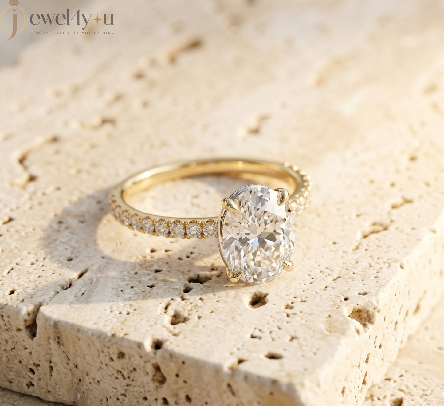 OVAL-CUT LAB-GROWN DIAMOND RING WITH ROUND-ACCENT BAND IN YELLOW GOLD ## YELLOW GOLD
