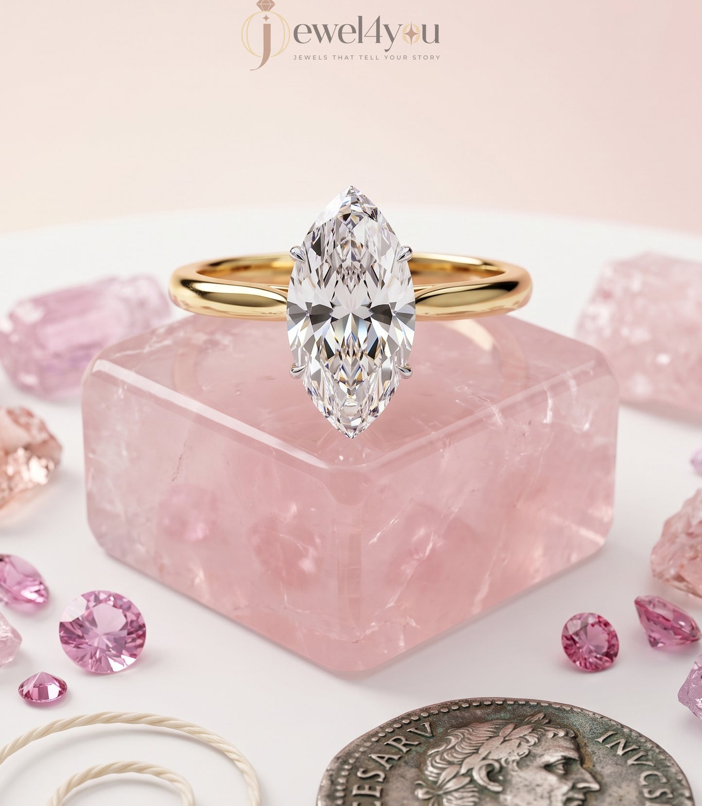 YELLOW GOLD MARQUISE-CUT LAB-GROWN DIAMOND RING ##YELLOW GOLD
