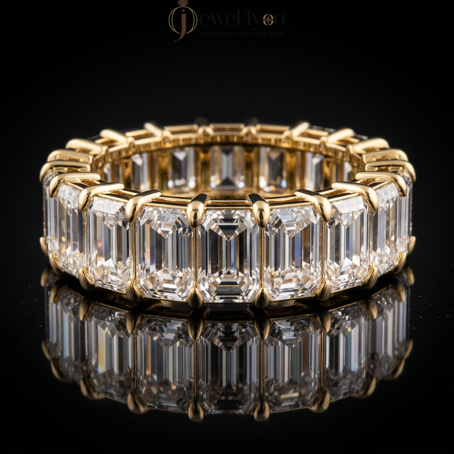 EMERALD DIAMOND YELLOW GOLD ETRNITY RING ##YELLOW GOLD