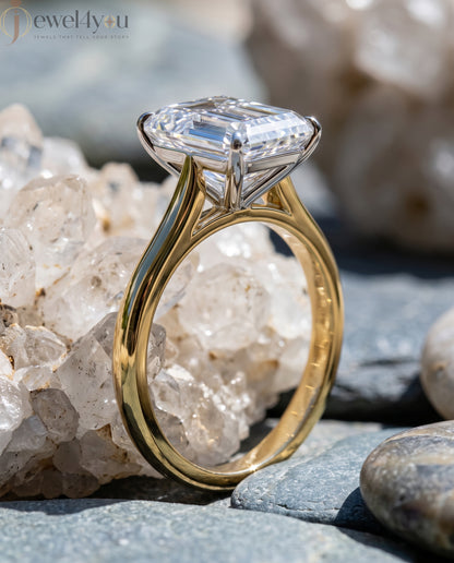 YELLOW GOLD EMERALD -CUT LAB-GROWN DIAMOND ENGAGEMENT RING 