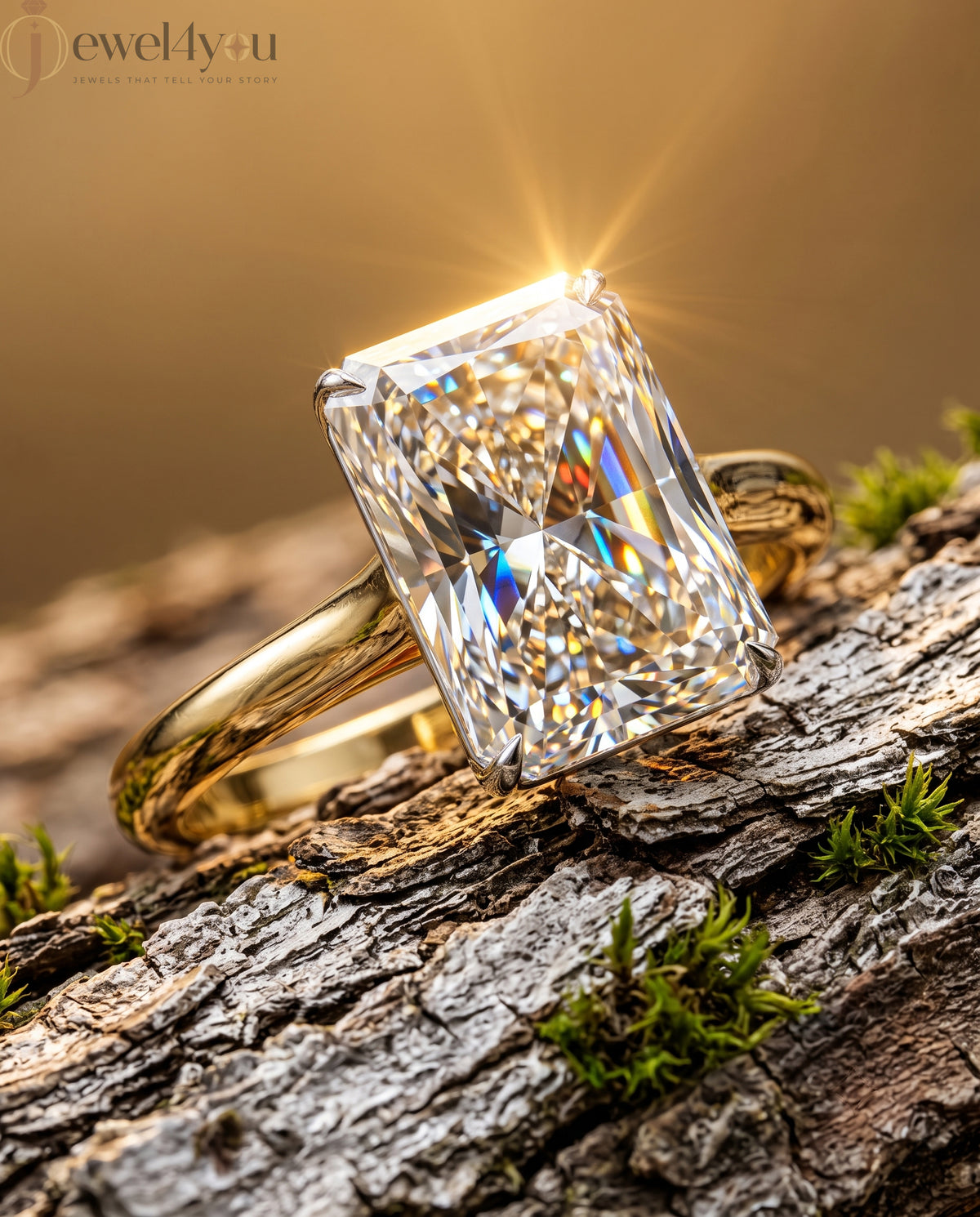 YELLOW GOLD SOLITAIRE ENGAGEMENT RING FEATURING A RADIANT LAB DIAMOND 