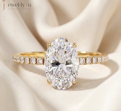 OVAL-CUT SOLITAIRE LAB-GROWN DIAMOND RING IN YELLOW GOLD WITH ROUND-CUT 