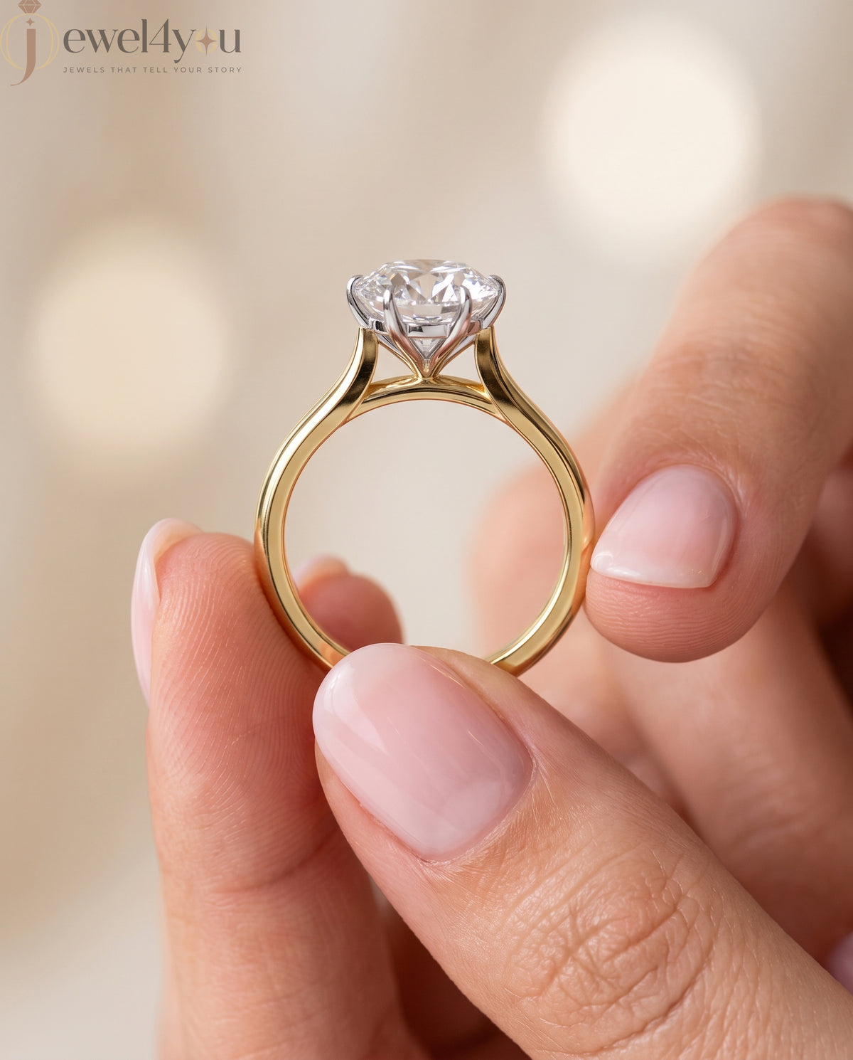 YELLOW GOLD SOLITAIRE ENGAGEMENT RING FEATURING A ROUND LAB DIAMOND ##YELLOW GOLD