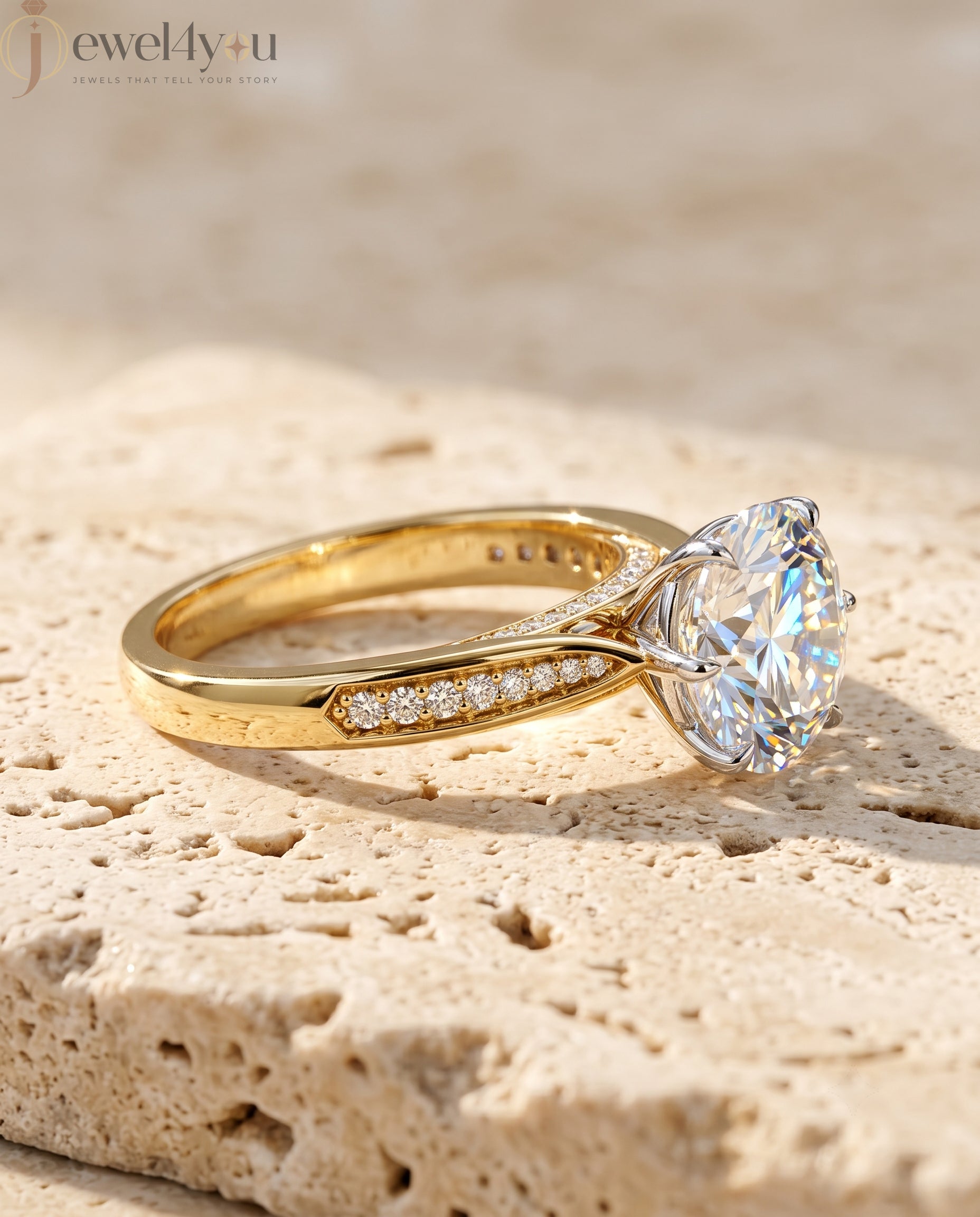 ROUND -CUT SOLITAIRE LAB-GROWN DIAMOND RING IN YELLOW GOLD WITH CATHEDRAL SETTING 