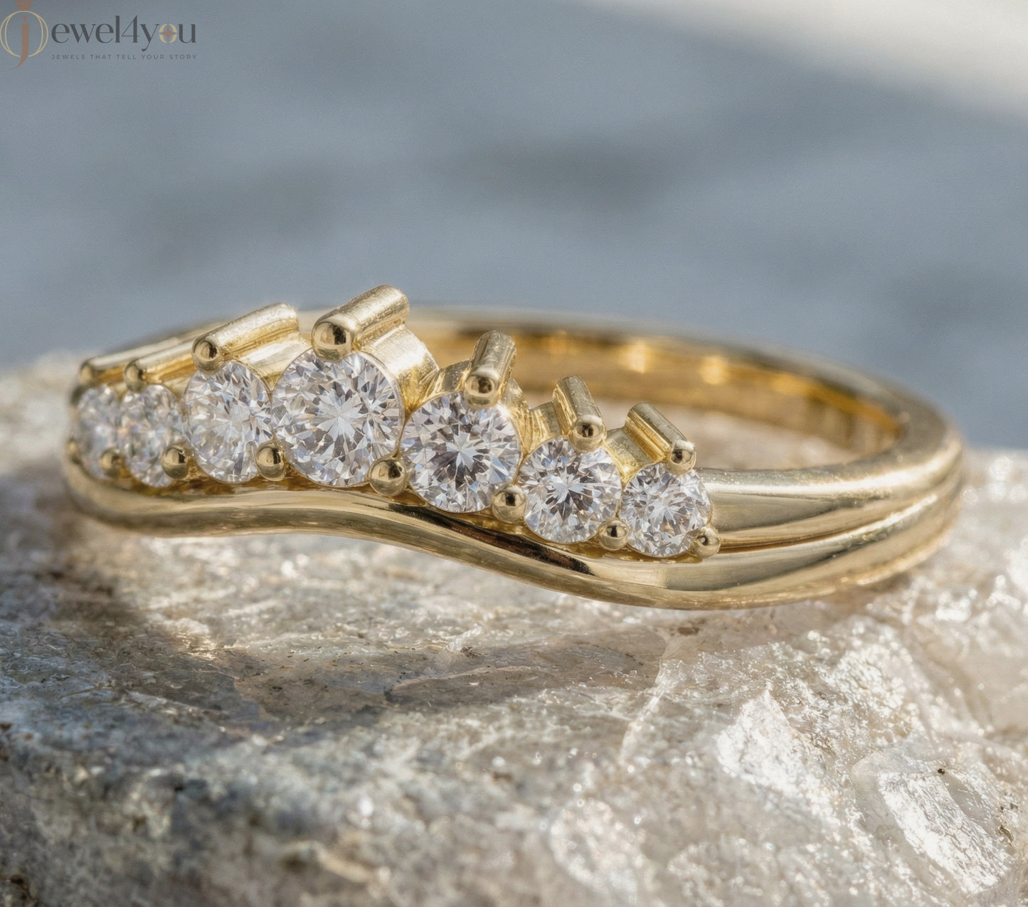 Lab-grown diamond ring with curved band design and round diamonds, VVS to VS+ clarity, D–F color, Yellow Gold #YELLOW GOLD