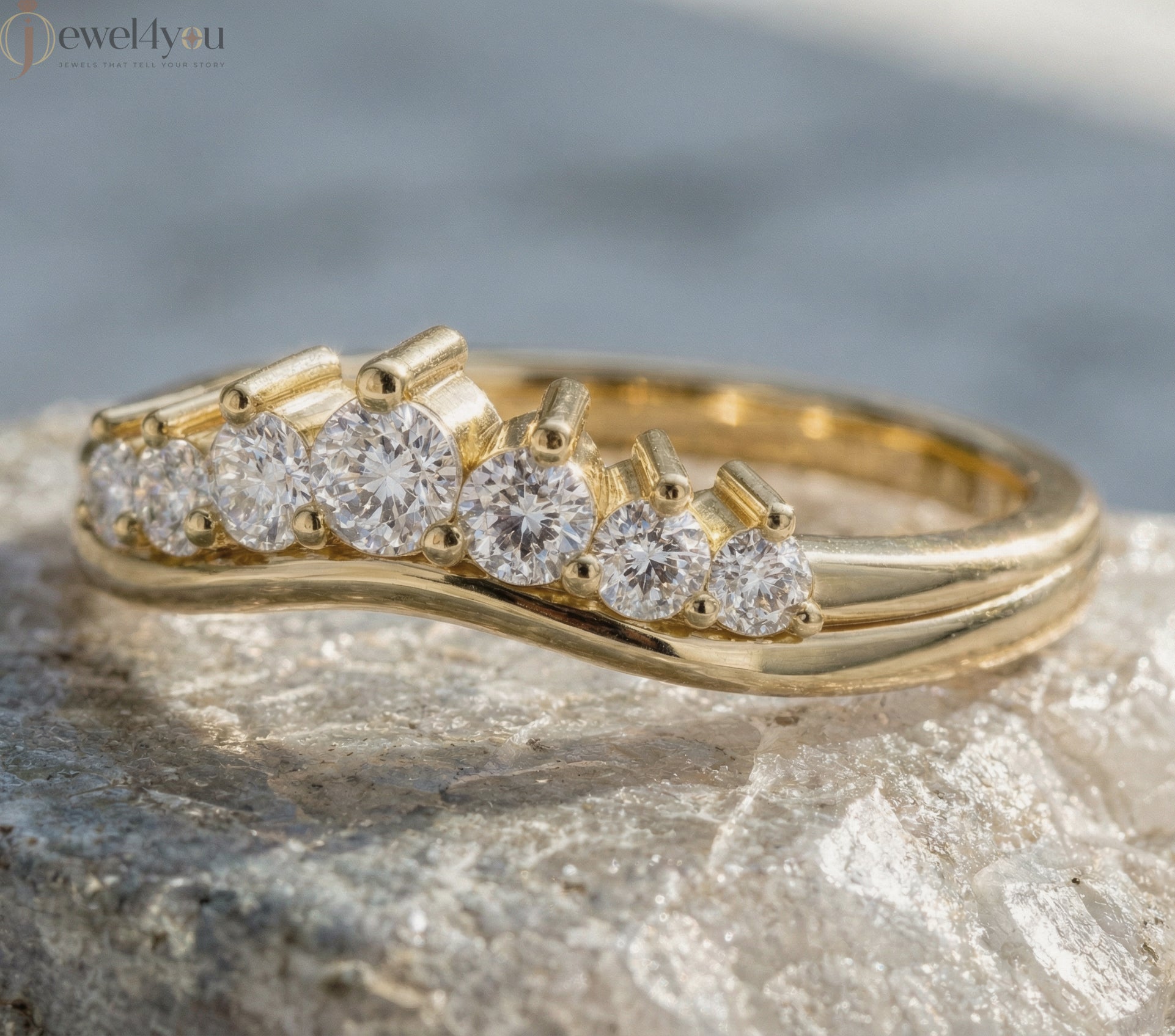 Lab-grown diamond ring with curved band design and round diamonds, VVS to VS+ clarity, D–F color, Yellow Gold #YELLOW GOLD