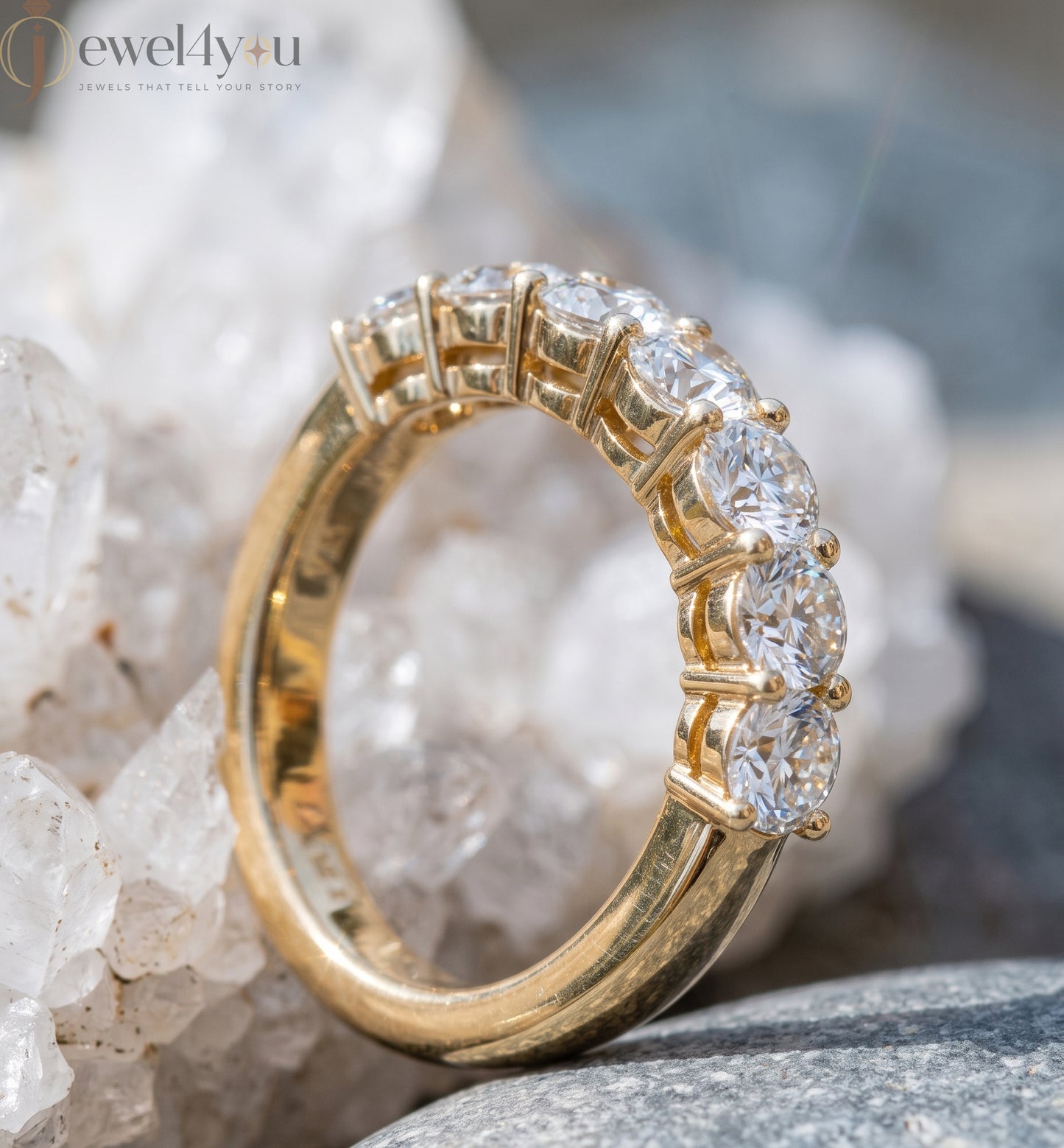 Yellow Gold half‑eternity lab-grown diamond ring with round prong-set design, VVS  clarity D–F color diamonds #YELLOW GOLD