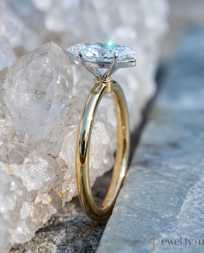 YELLOW GOLD MARQUISE -CUT LAB DIAMOND ENGAGEMENT RING WITH ELEVATED SIX-PRONG SETTING 