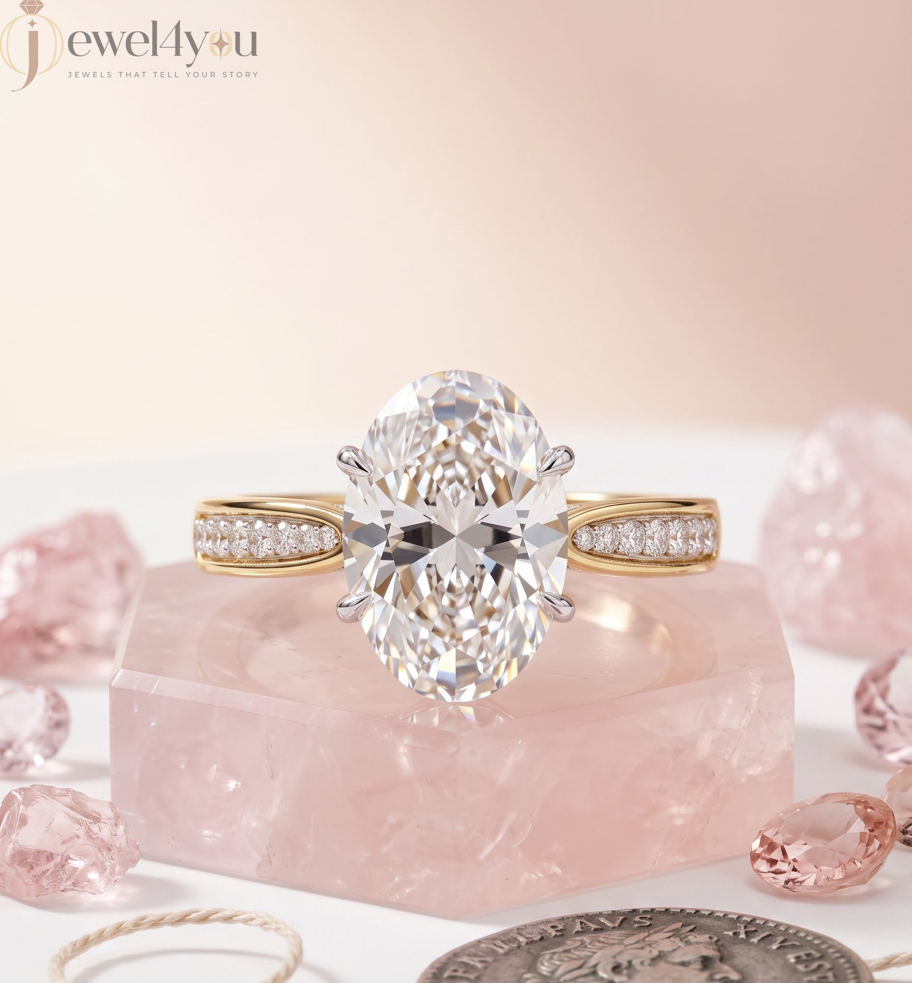 OVAL -CUT SOLITAIRE LAB-GROWN DIAMOND RING IN YELLOW GOLD WITH CATHEDRAL SETTING 