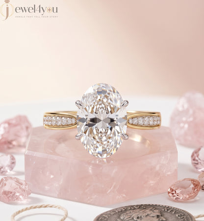 OVAL -CUT SOLITAIRE LAB-GROWN DIAMOND RING IN YELLOW GOLD WITH CATHEDRAL SETTING 