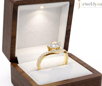 Lab-grown diamond ring with asscher-cut center, V-shaped chevron design, VVS to VS+ clarity, D–F color, Yellow Gold  #YELLOW GOLD
