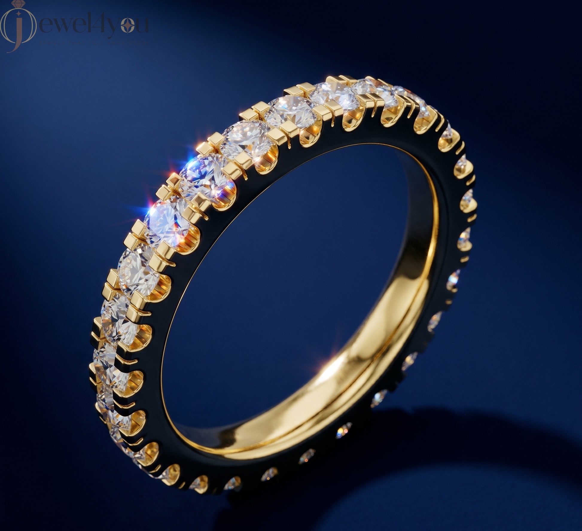 Yellow gold lab-grown diamond eternity ring, round VVS–VS+ D–F diamonds in U‑cut prong setting, fine lab-grown diamond jewelry band #YELLOW GOLD