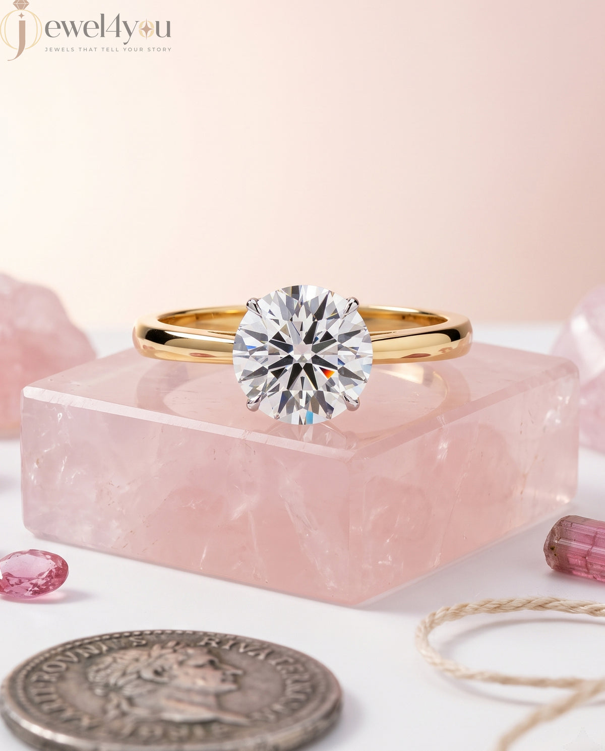 Yellow gold solitaire engagement ring with white gold four-prong diamond basket #YELLOW GOLD