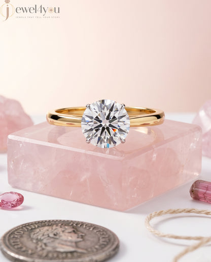 Yellow gold solitaire engagement ring with white gold four-prong diamond basket #YELLOW GOLD
