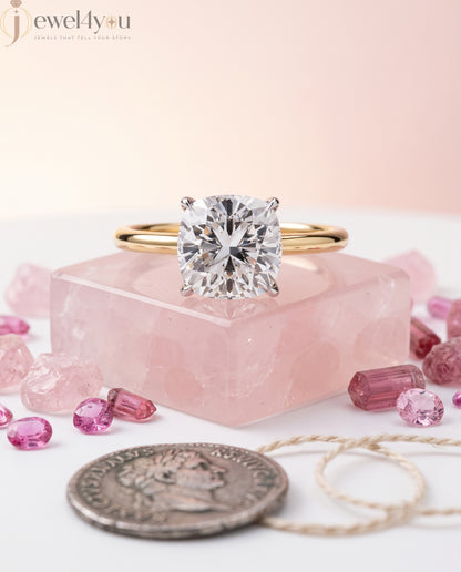 CUSHION SQUARE LAB-GROWN DIAMOND SOLITAIRE RING IN YELLOW GOLD 