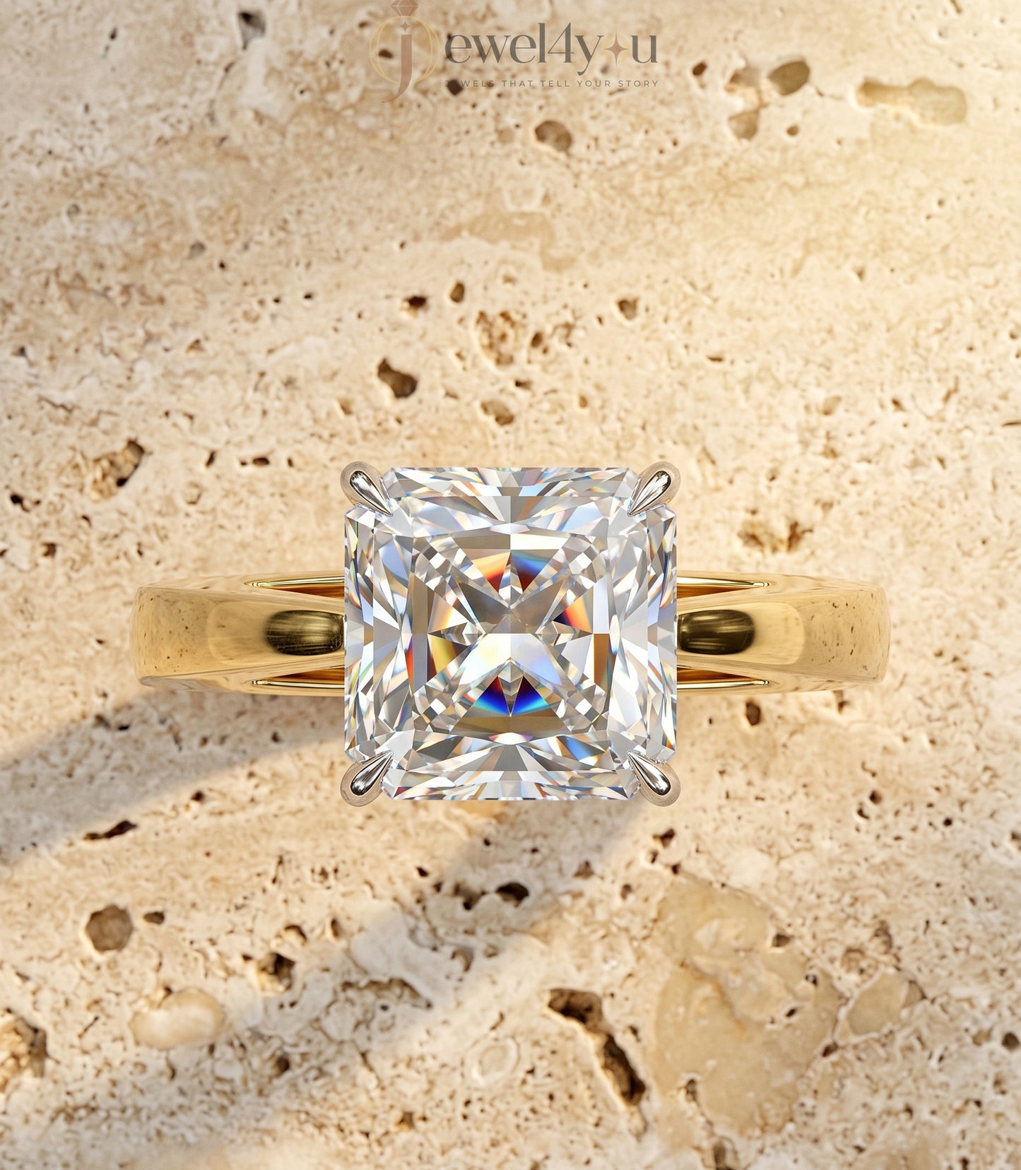 Princess-cut solitaire engagement ring in yellow gold tone with four-prong setting #YELLOW GOLD
