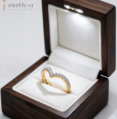 Lab-grown diamond ring with curved V band design, prong-set round diamonds, VVS to VS+ clarity, D–F color, Yellow Gold  finish #YELLOW GOLD