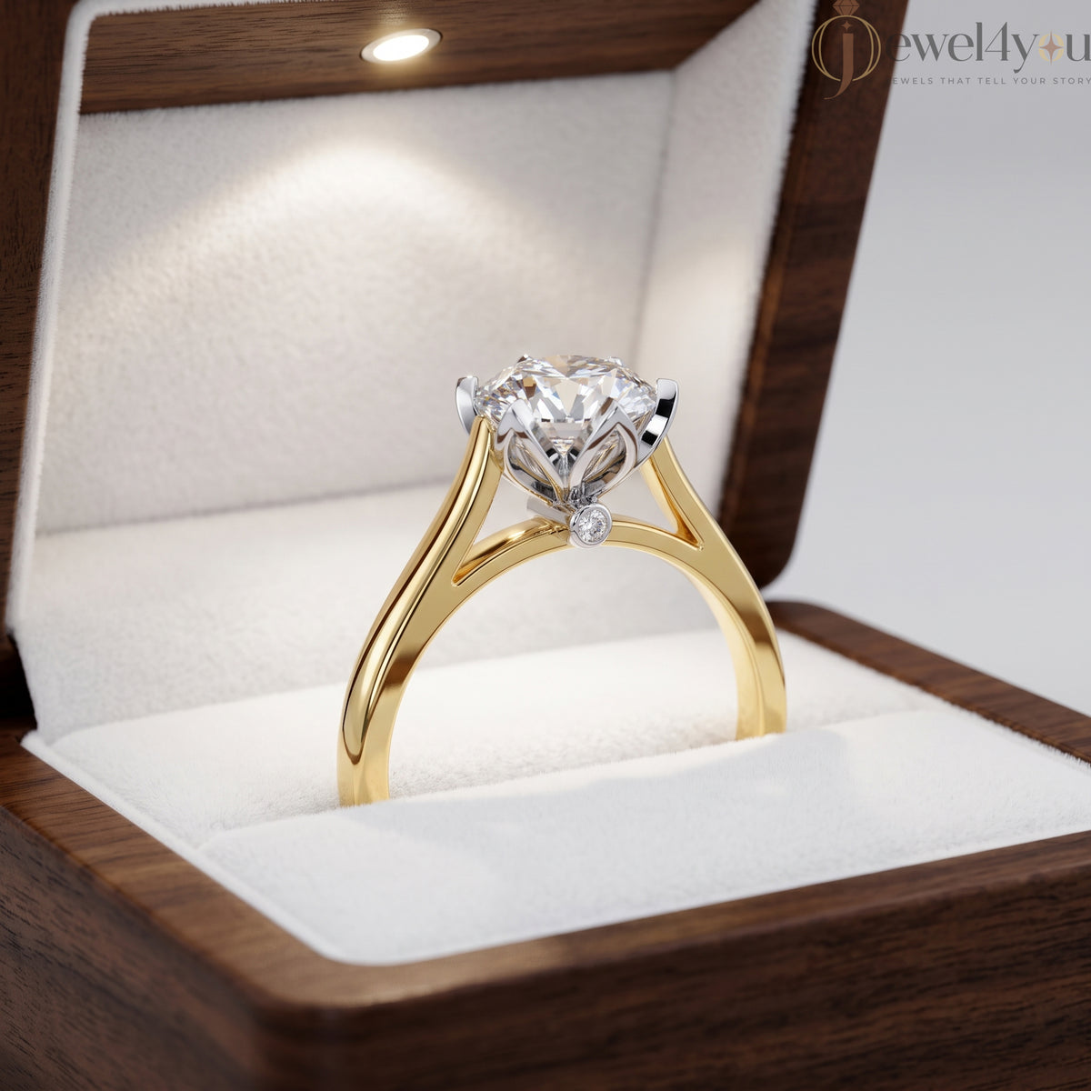 Round solitaire engagement ring with 6-prong white head and yellow-tone polished band #YELLOW GOLD