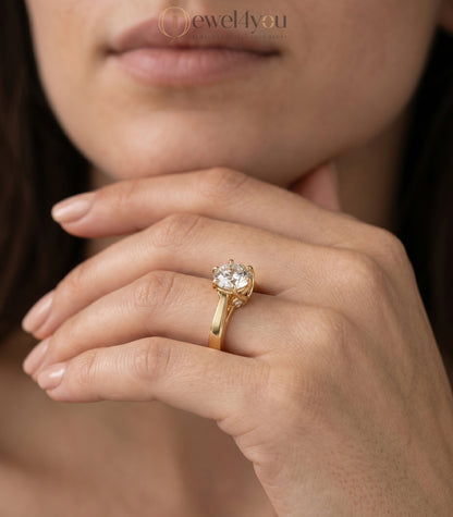 Yellow gold round solitaire engagement ring with six prongs and smooth plain shank #YELLOW GOLD