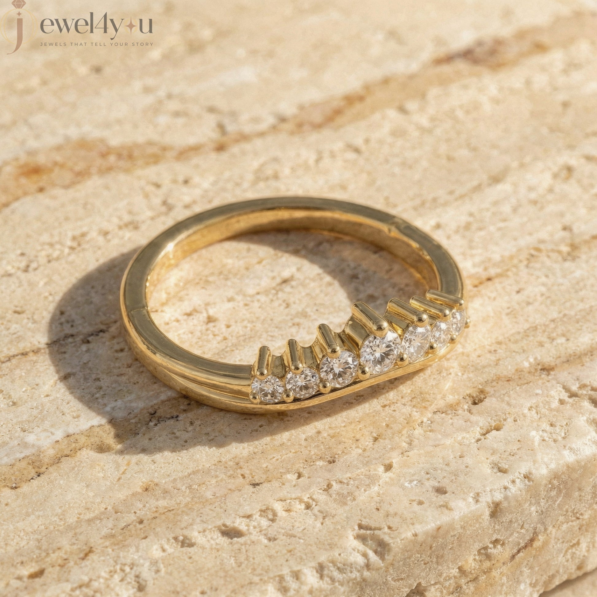 Lab-grown diamond ring with curved band design and round diamonds, VVS to VS+ clarity, D–F color, Yellow Gold #YELLOW GOLD