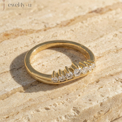 Lab-grown diamond ring with curved band design and round diamonds, VVS to VS+ clarity, D–F color, Yellow Gold #YELLOW GOLD