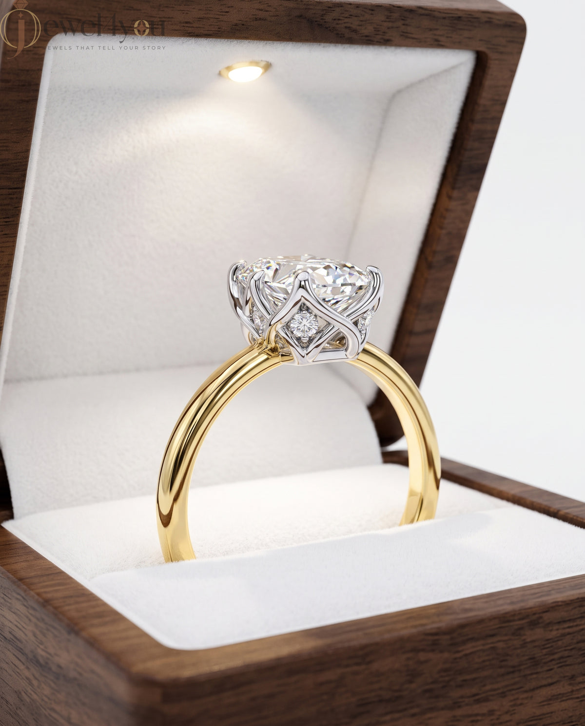 Yellow Gold band with White Gold X-gallery radiant-cut lab-grown diamond ring featuring hidden round side diamonds #YELLOW GOLD