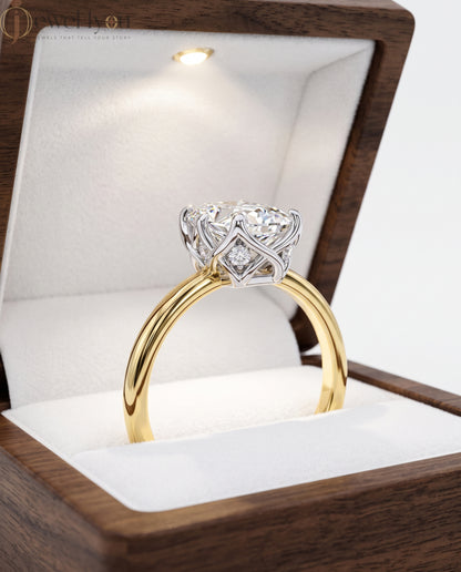 Yellow Gold band with White Gold X-gallery radiant-cut lab-grown diamond ring featuring hidden round side diamonds #YELLOW GOLD