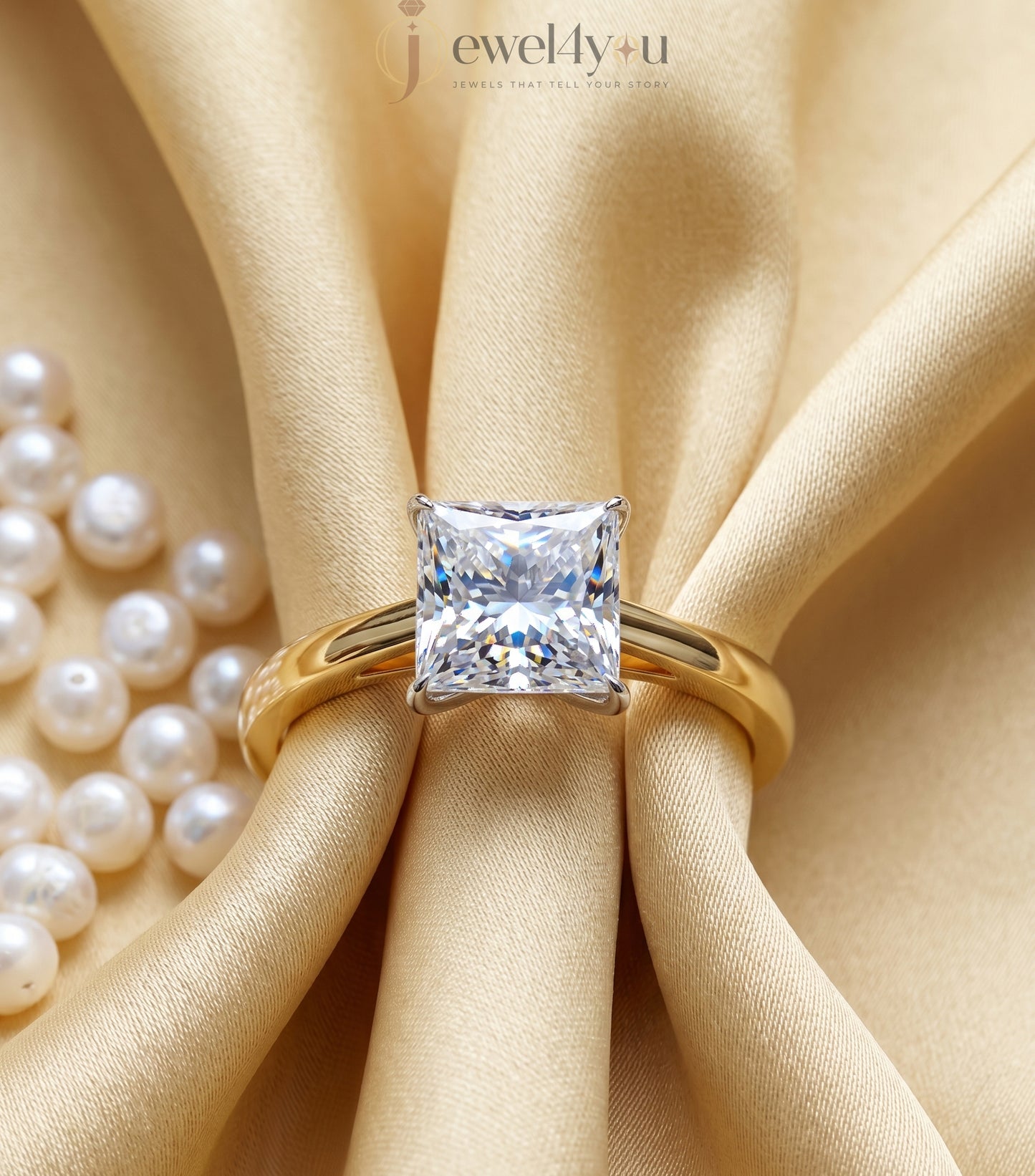 Princess-cut solitaire engagement ring in yellow gold tone with four-prong setting #YELLOW GOLD