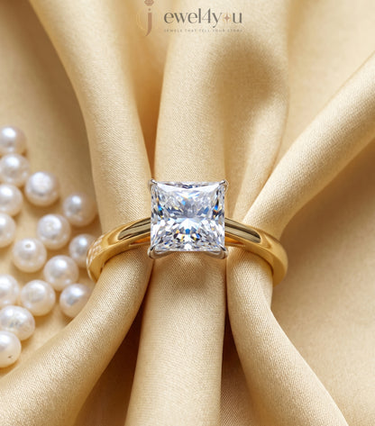 Princess-cut solitaire engagement ring in yellow gold tone with four-prong setting #YELLOW GOLD