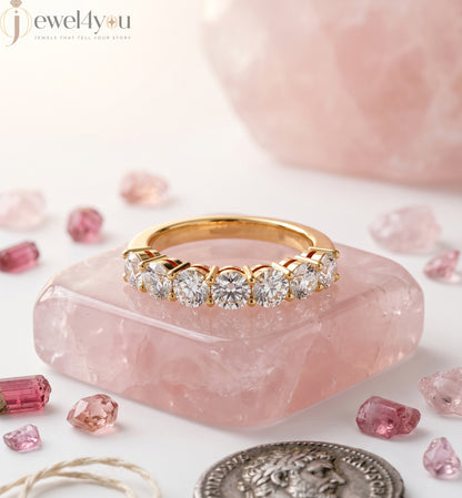 Yellow Gold half‑eternity lab-grown diamond ring with round prong-set design, VVS  clarity D–F color diamonds #YELLOW GOLD