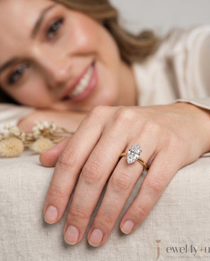 YELLOW GOLD MARQUISE -CUT LAB DIAMOND ENGAGEMENT RING WITH ELEVATED SIX-PRONG SETTING 
