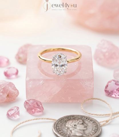 Yellow gold oval diamond engagement ring with white hidden crown setting #YELLOW GOLD