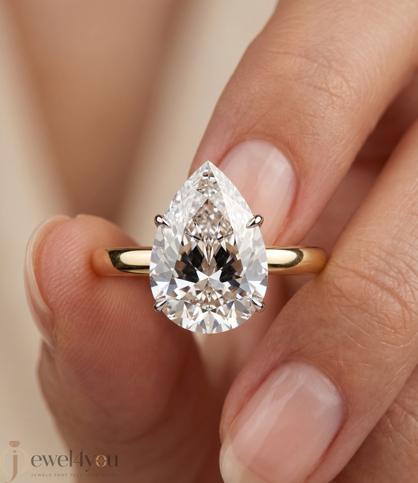YELLOW GOLD PEAR-CUT LAB-GROWN DIAMOND ENGAGEMENT RING ##YELLOW GOLD
