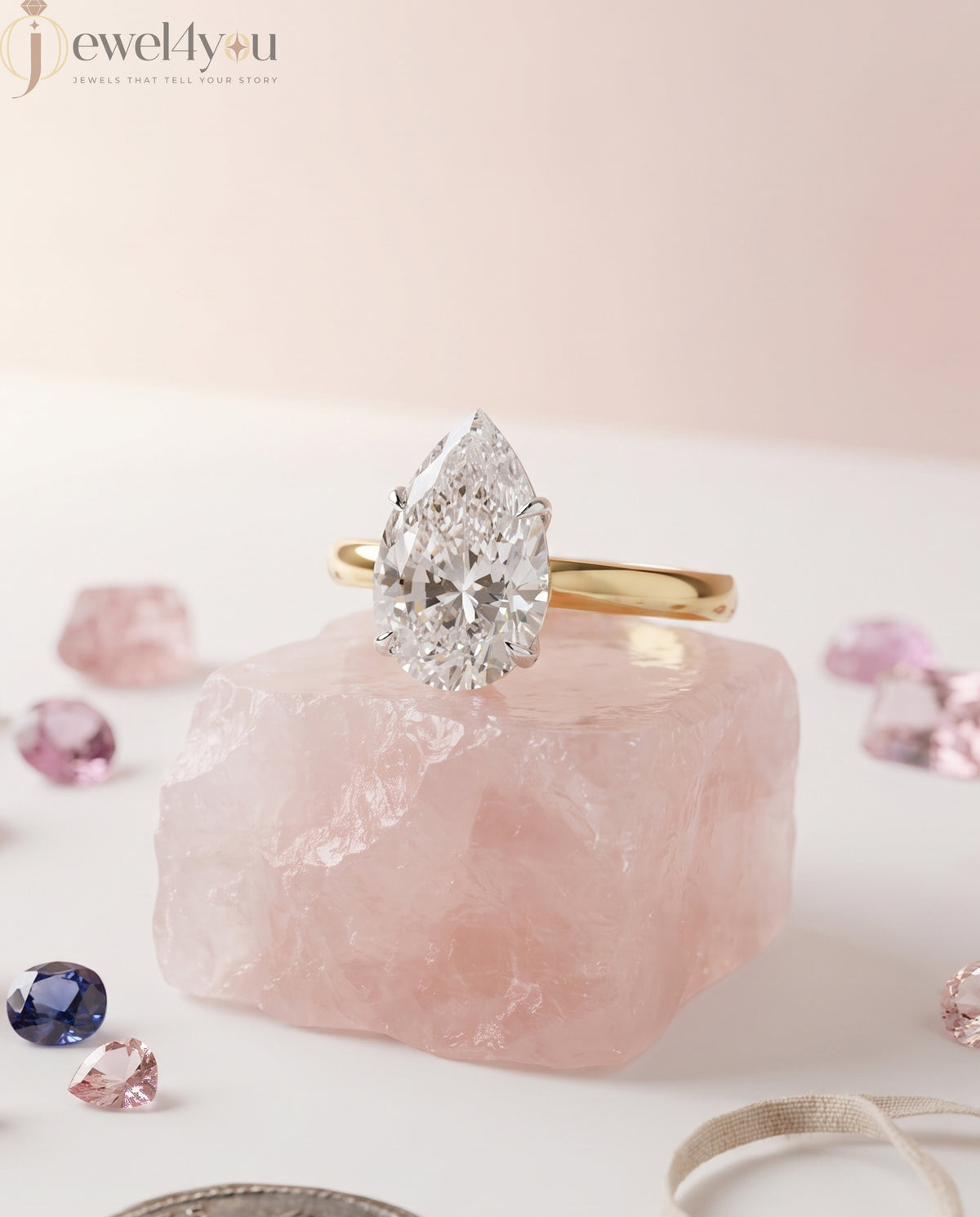 Yellow gold pear-cut solitaire engagement ring with white prong head #YELLOW GOLD