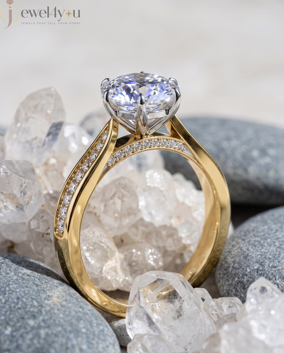 ROUND -CUT SOLITAIRE LAB-GROWN DIAMOND RING IN YELLOW GOLD WITH CATHEDRAL SETTING 