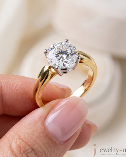 Yellow Gold cathedral band with white gold prong-set round lab-grown diamond #YELLOW GOLD