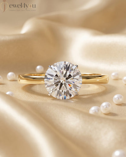 Yellow gold solitaire engagement ring with white gold four-prong diamond basket #YELLOW GOLD
