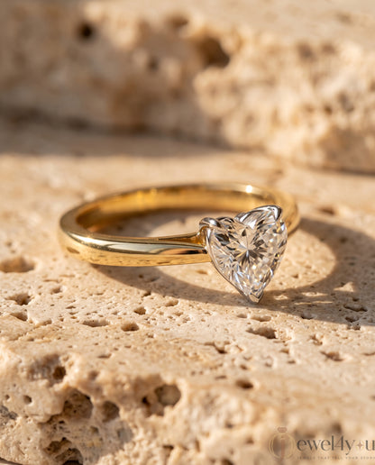 Yellow gold heart diamond solitaire ring with white gold prong setting  #YELLOW GOLD