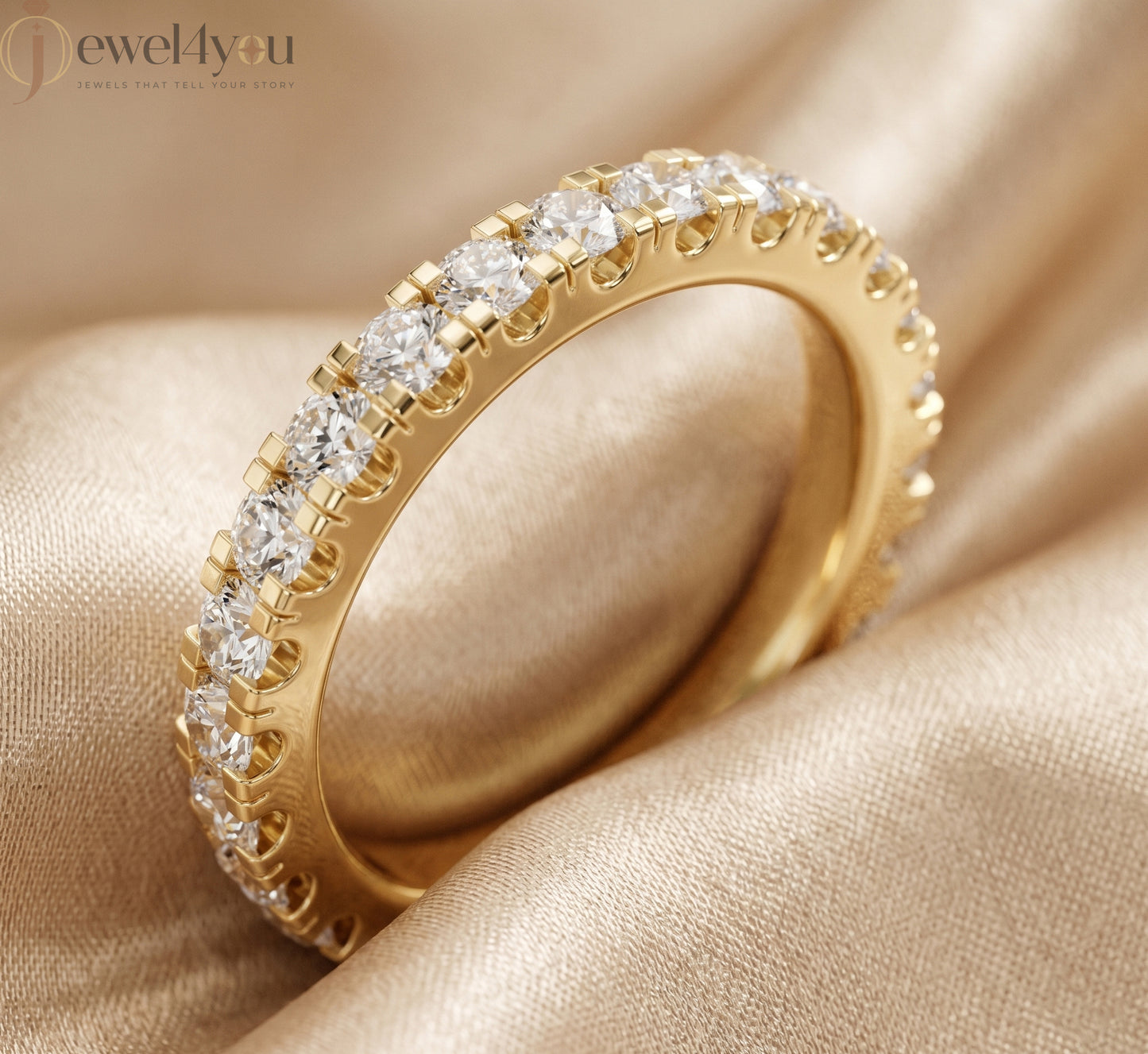 Yellow gold lab-grown diamond eternity ring, round VVS–VS+ D–F diamonds in U‑cut prong setting, fine lab-grown diamond jewelry band #YELLOW GOLD