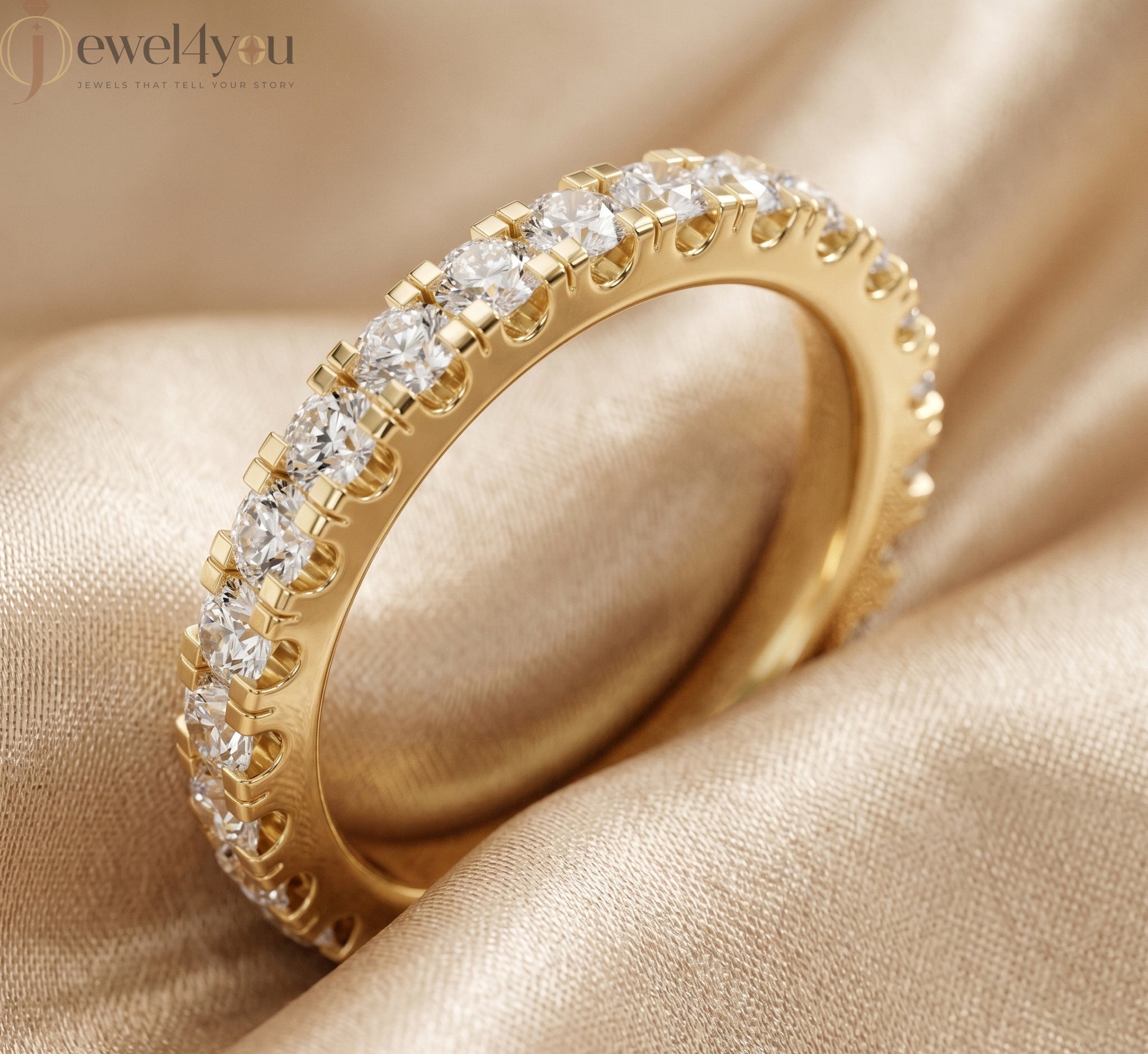 Yellow gold lab-grown diamond eternity ring, round VVS–VS+ D–F diamonds in U‑cut prong setting, fine lab-grown diamond jewelry band #YELLOW GOLD