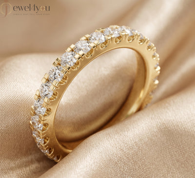 Yellow gold lab-grown diamond eternity ring, round VVS–VS+ D–F diamonds in U‑cut prong setting, fine lab-grown diamond jewelry band #YELLOW GOLD