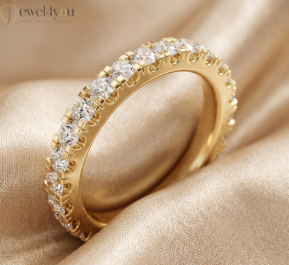 Yellow gold lab-grown diamond eternity ring, round VVS–VS+ D–F diamonds in U‑cut prong setting, fine lab-grown diamond jewelry band #YELLOW GOLD