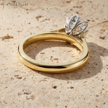 Round solitaire engagement ring with 6-prong white head and yellow-tone polished band #YELLOW GOLD