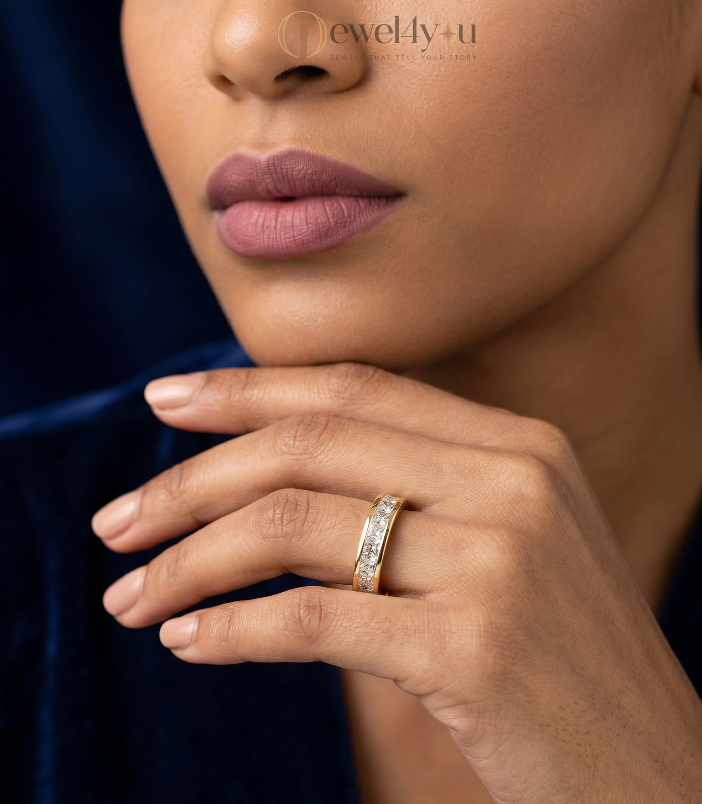 Yellow gold princess channel half eternity lab-grown diamond ring, D–F color VVS to VS+ clarity diamonds in sleek solid gold band #YELLOW GOLD