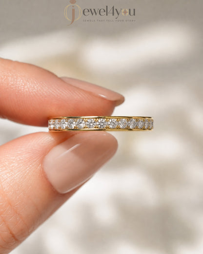 Yellow gold lab-grown diamond eternity band ring with intricate heart filigree and pavé set VVS to VS+ D–F diamonds #YELLOW GOLD