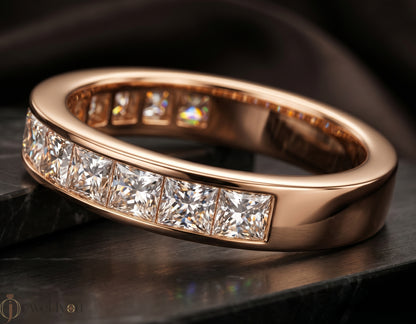 Princess-cut lab-grown diamond ring with inset-flush band design, D–F color VVS to VS+ diamonds in polished rose gold #ROSE GOLD